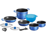 Brunner Skipper 9+1 Camping-Kochgeschirr Set (3 Töpfe, 2 Pfannen, 2 Deckel, Sieb, kompakt stapelbar, ca. 2.75kg)